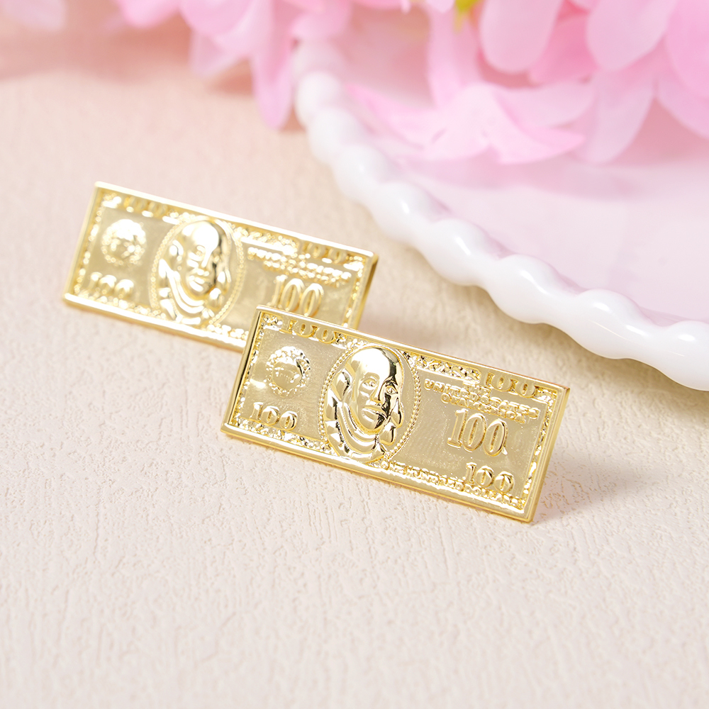 $100 Bill Set Gold Plated Necklace Ring and Stud Earrings