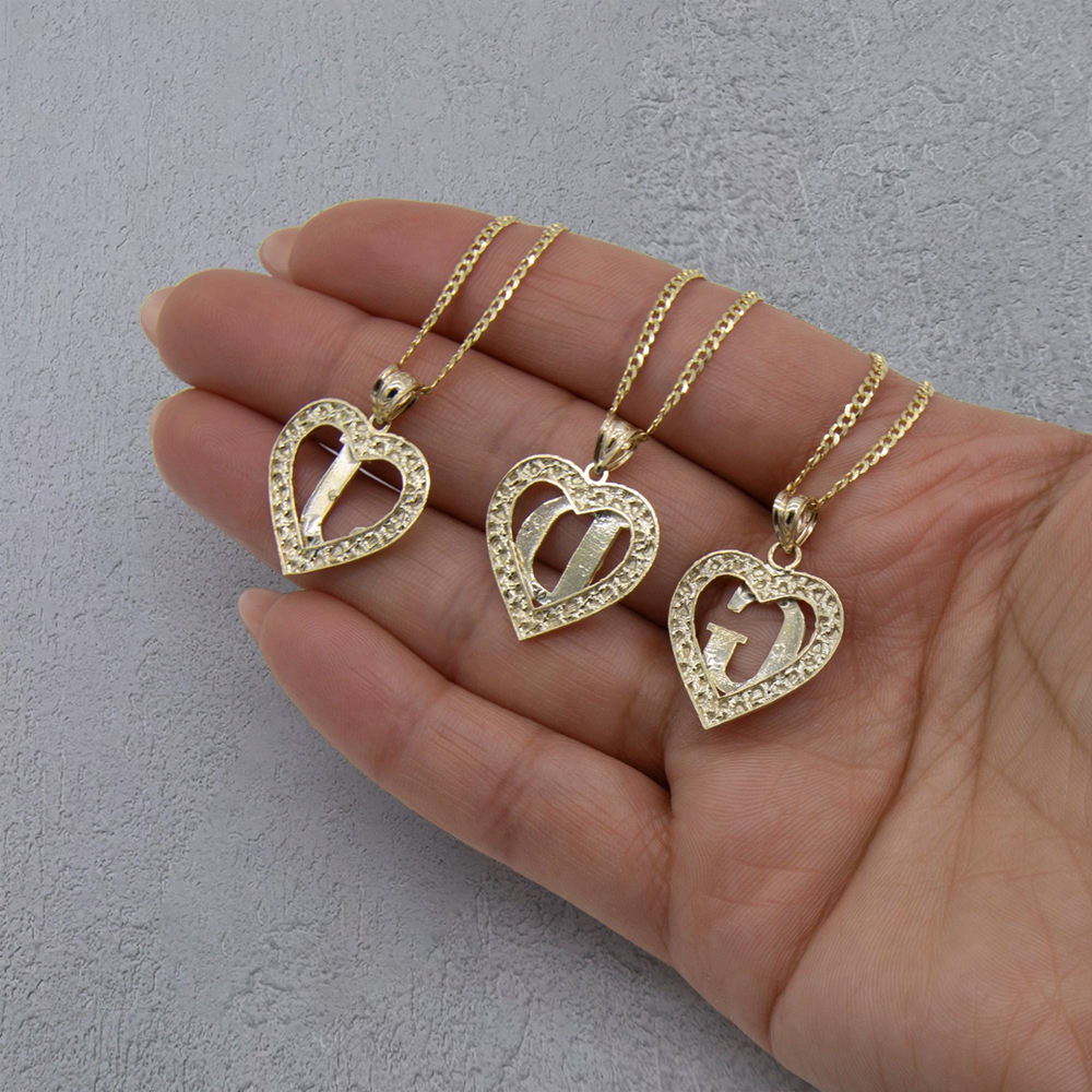 Nugget Heart Initial Letter Pendant Necklace