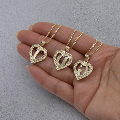 Nugget Heart Initial Letter Pendant Necklace