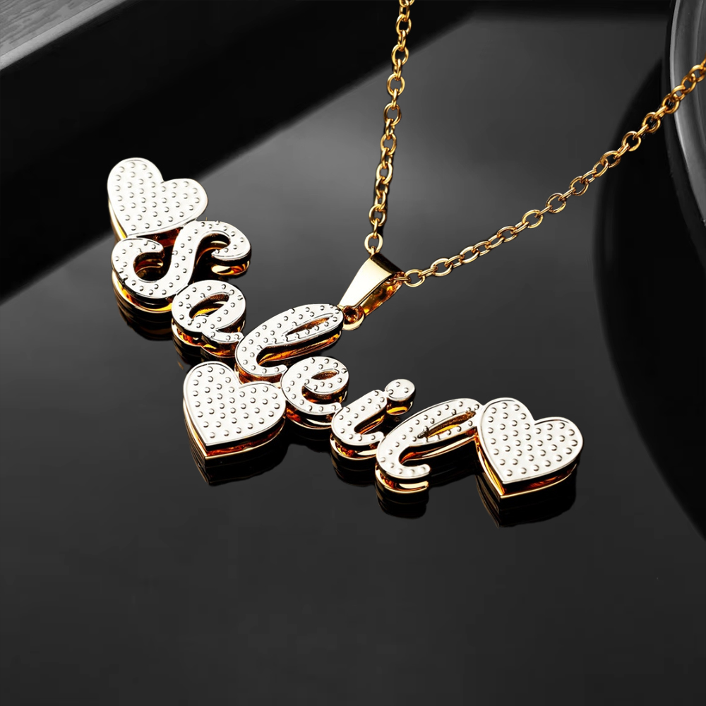 Personalized Double Plated Name Necklace With Three Hearts
