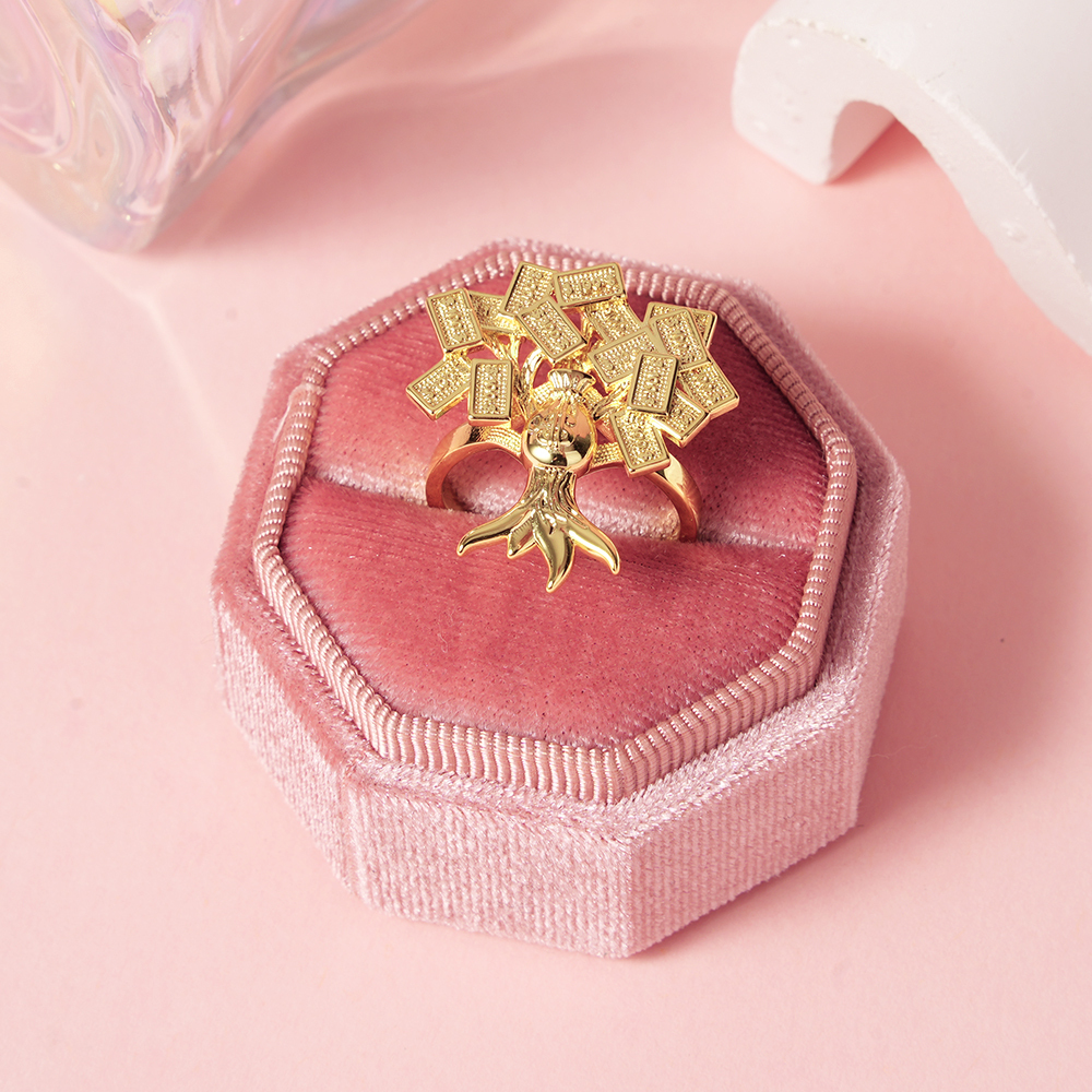 Gold Plated Money Bag Tree Ring Personalized Engraved Ring