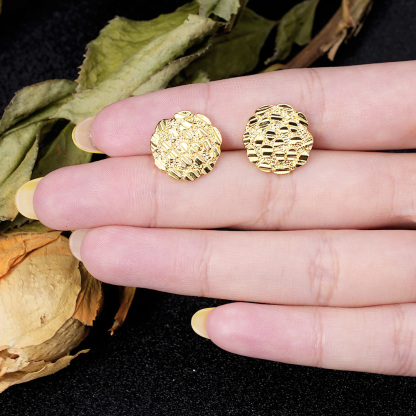 Nugget Round Earrings Gold Plated Diamond Cut Earrings