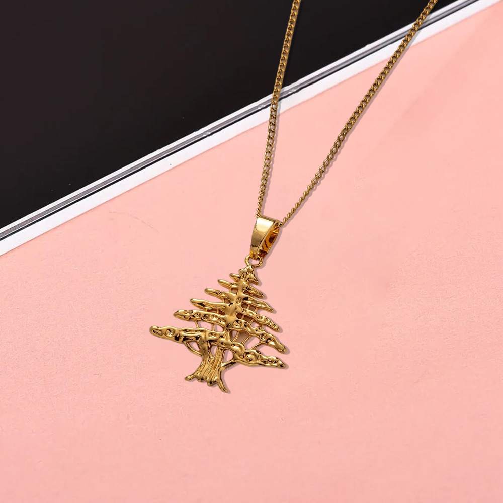 Cedar Tree Pendant Gold Plated Necklace