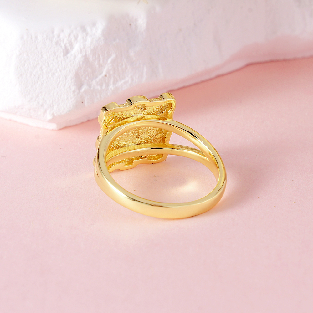 Vintage Nugget Diamond Cut Square Ring Custom Engraved Text