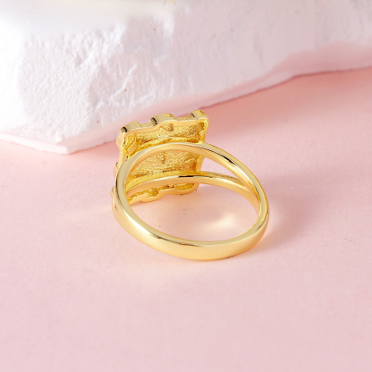 Vintage Nugget Diamond Cut Square Ring Custom Engraved Text