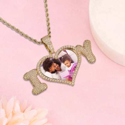 Personalized Sparkling Diamond I Love You Photo Necklace