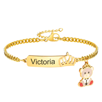 Cuban Chain Bear Pendant Engraved Bracelet