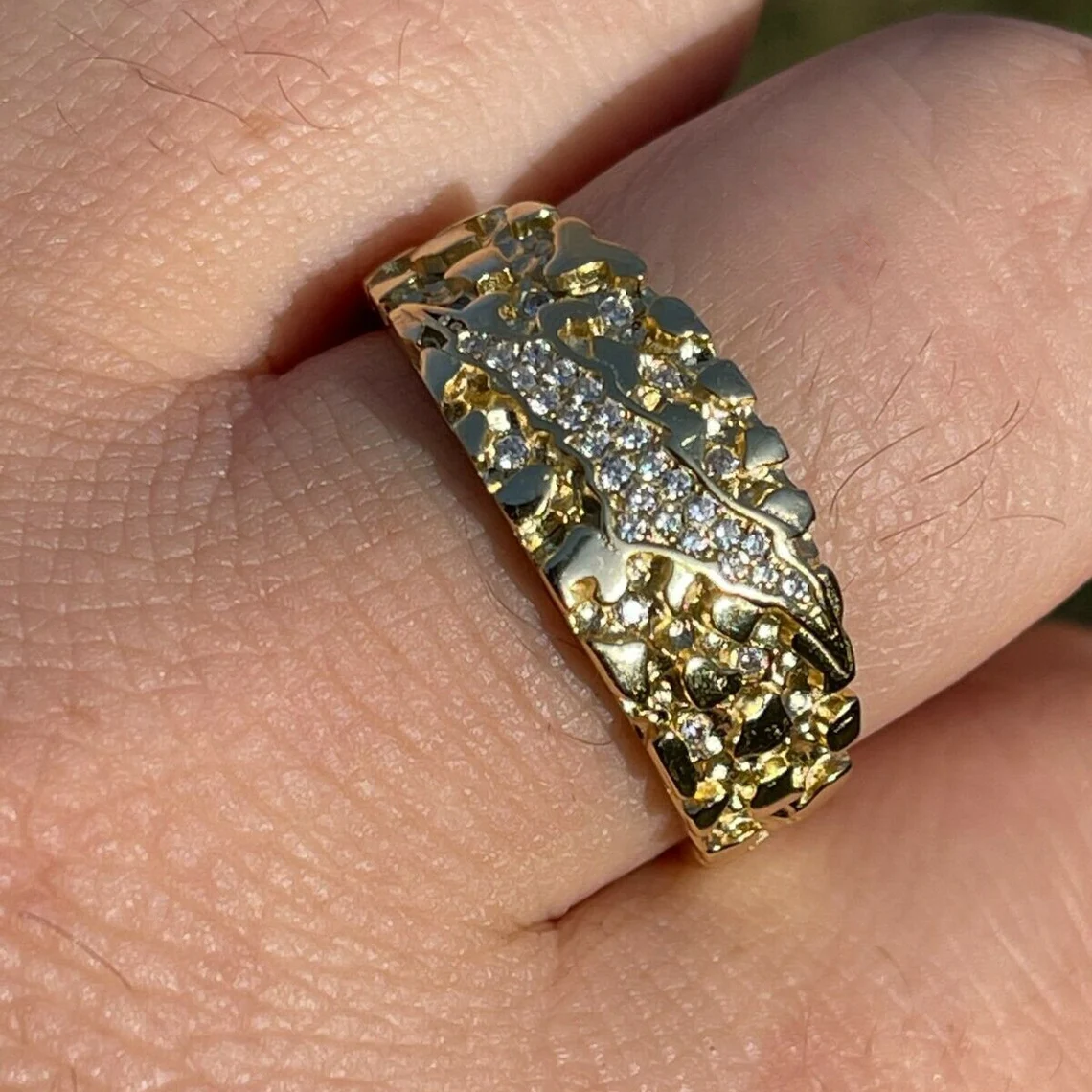 Nugget Style Claw Mark Iced Out Zircon Ring Vintage Men Ring