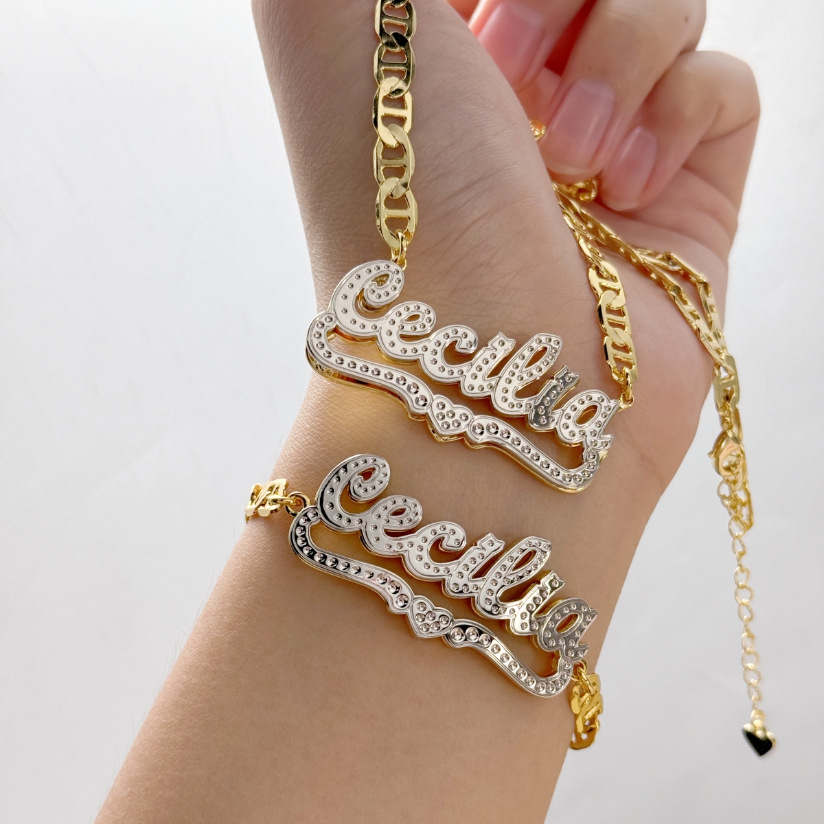 [Copy]Gold Plated Enamel Heart Nameplate Necklace and Bamboo Earrings Jewelry Set