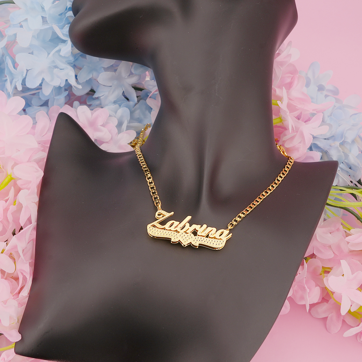 Double Layer Zircon Heart Marine Chain Personalized Name Necklace