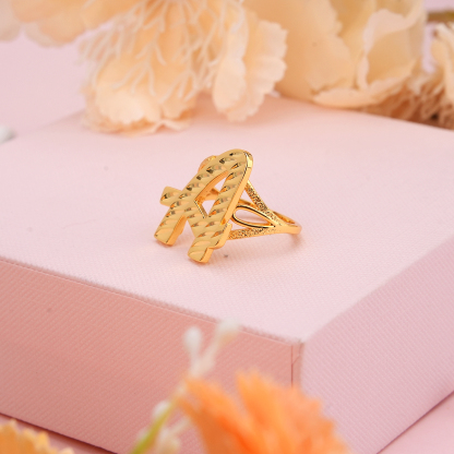 Nugget Ring Personalized Cursive Initial Letter Diamond Cut Ring