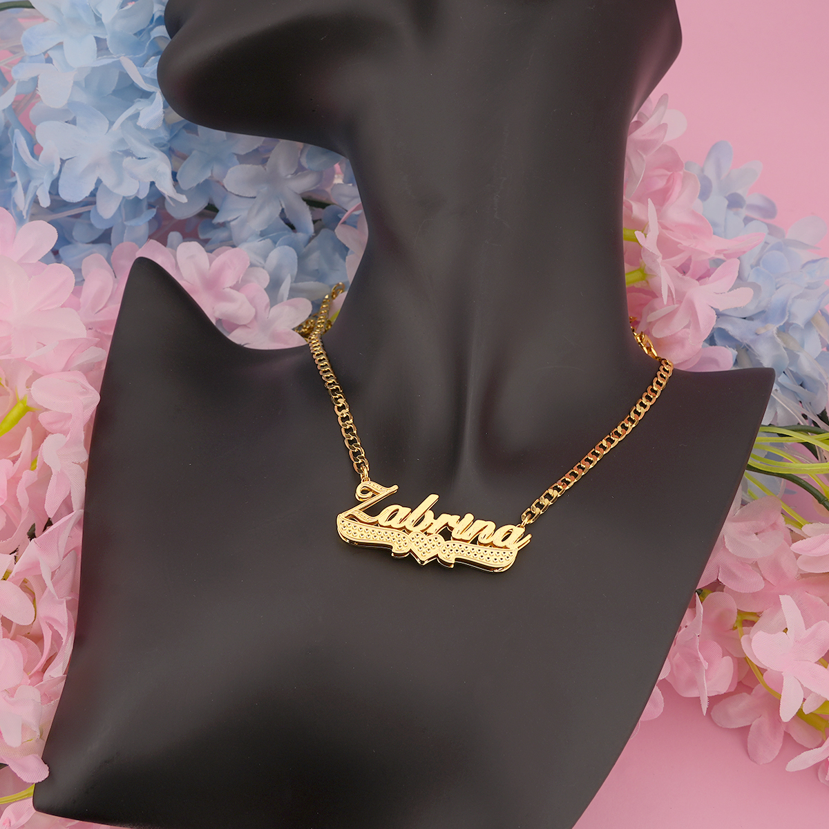 Double Plated Zircon Nameplated Pendant Personalized Name Necklace And Bamboo Earrings 2pcs Set
