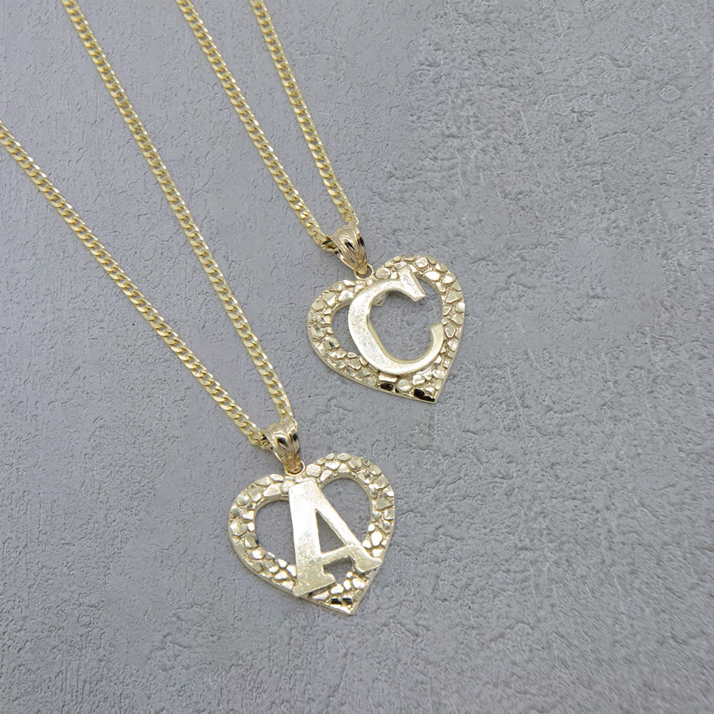 Nugget Heart Initial Letter Pendant Necklace