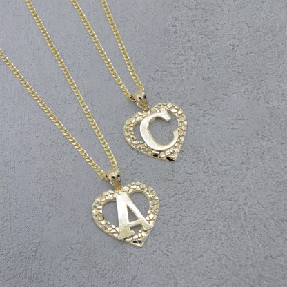 Nugget Heart Initial Letter Pendant Necklace