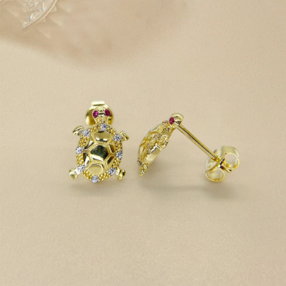 Turtle Stud Earrings Push Back Gold Plated Earrings