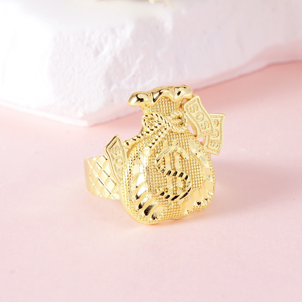 Diamond Cut Money Bag Luck Ring Custom Engraved Ring