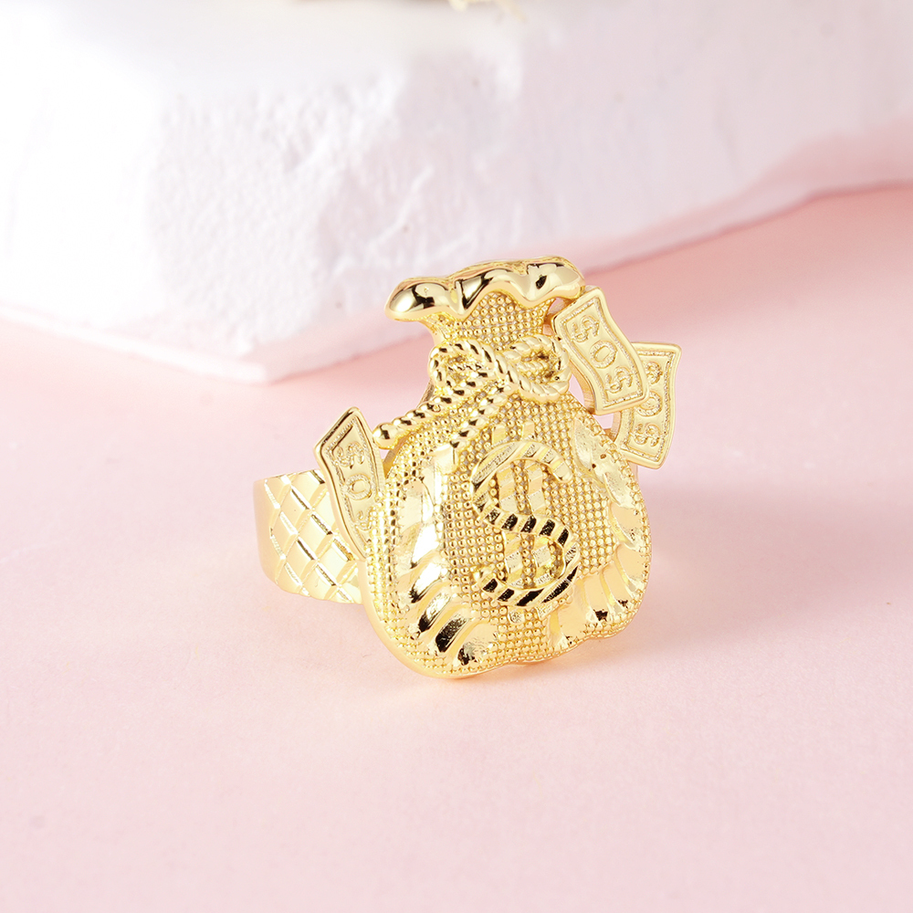 Diamond Cut Money Bag Luck Ring Custom Engraved Ring