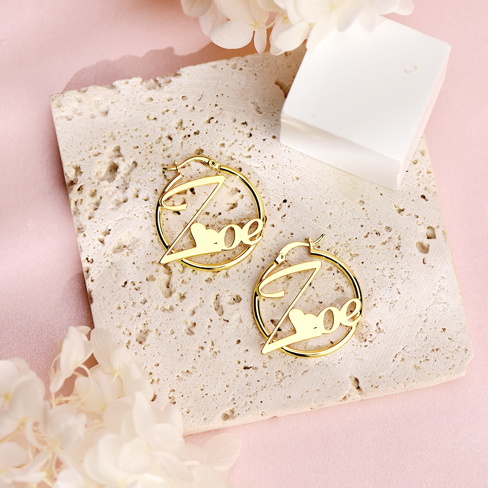 30mm Heart Earring Personalized Mini Name Earrings For Baby Kids Gift