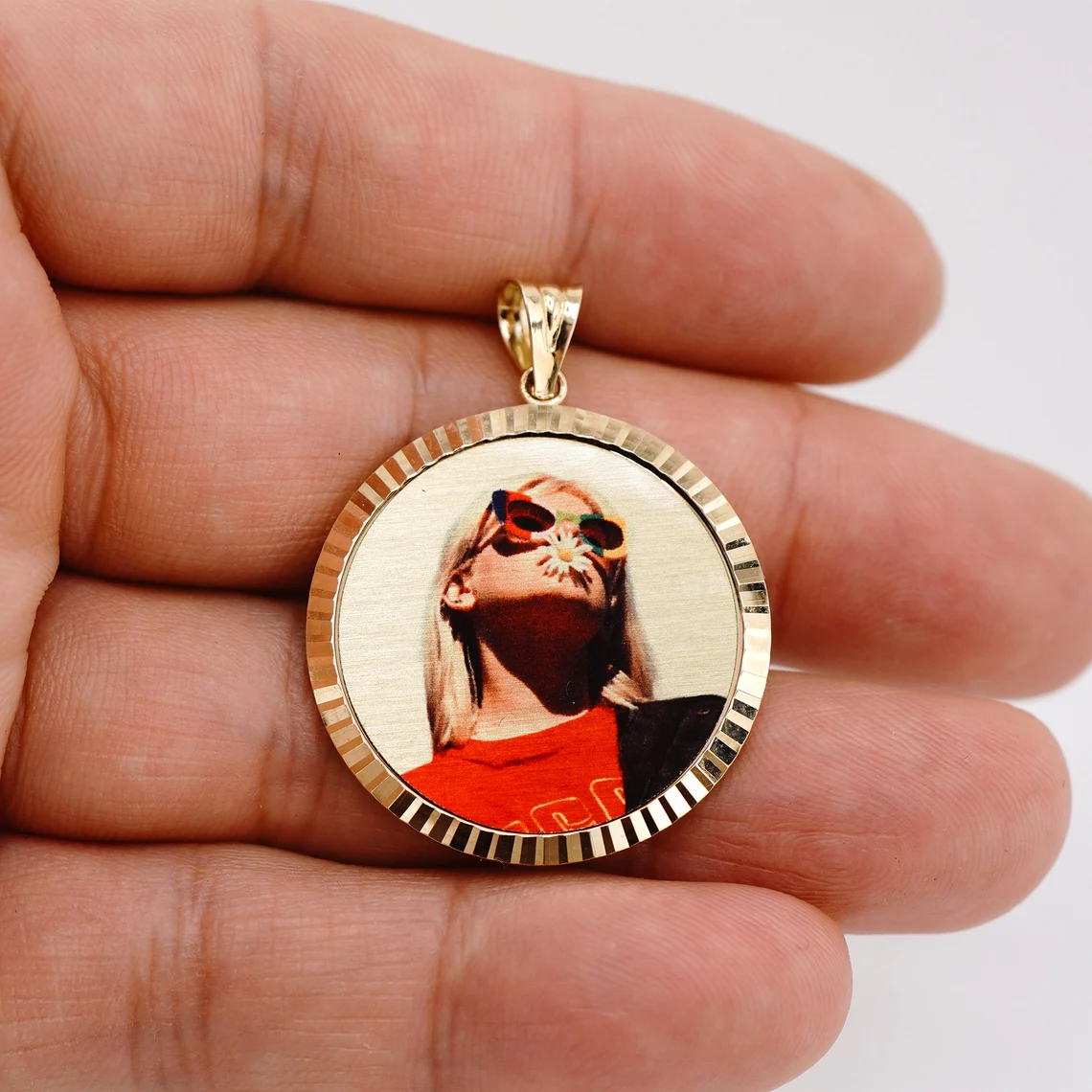 Diamond Cut Bezel Custom Memory Photo Pendant Necklace