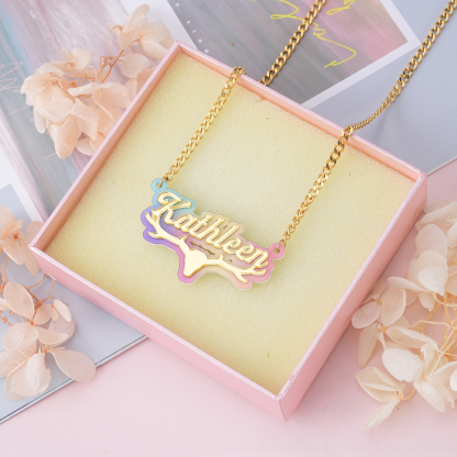 Antlers Deer Element Acrylic Personalized Name Necklace 