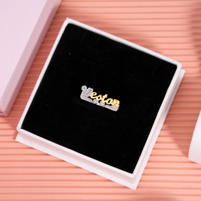 Two Tone Double Layer Nameplate Personalized Heart Name Rings