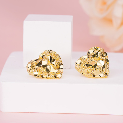 Golden Heart Nugget Stud Earrings 