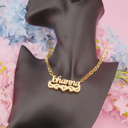 Double Layer Nameplate with Heart Mariner Chain Personalized Name Necklace 