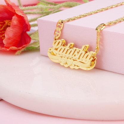 Double Layer Two Hearts Nameplated Pendant Personalized 3D Name Necklace