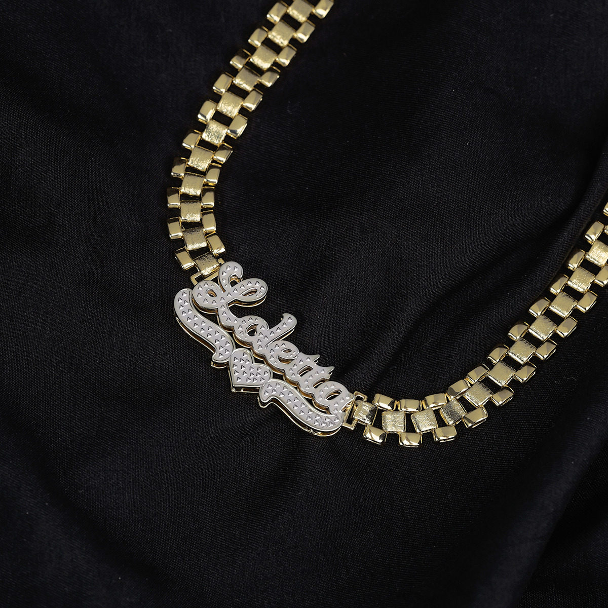 Watch Band Style RX Link Chain Double Plated Personalized Diamond Cut Name Necklace