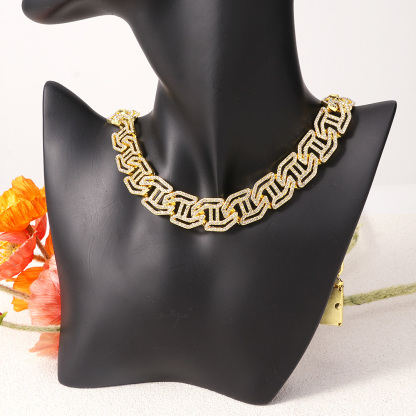 Full Diamond Plated Square Lock and Chain Alloy Hip Hop Necklace