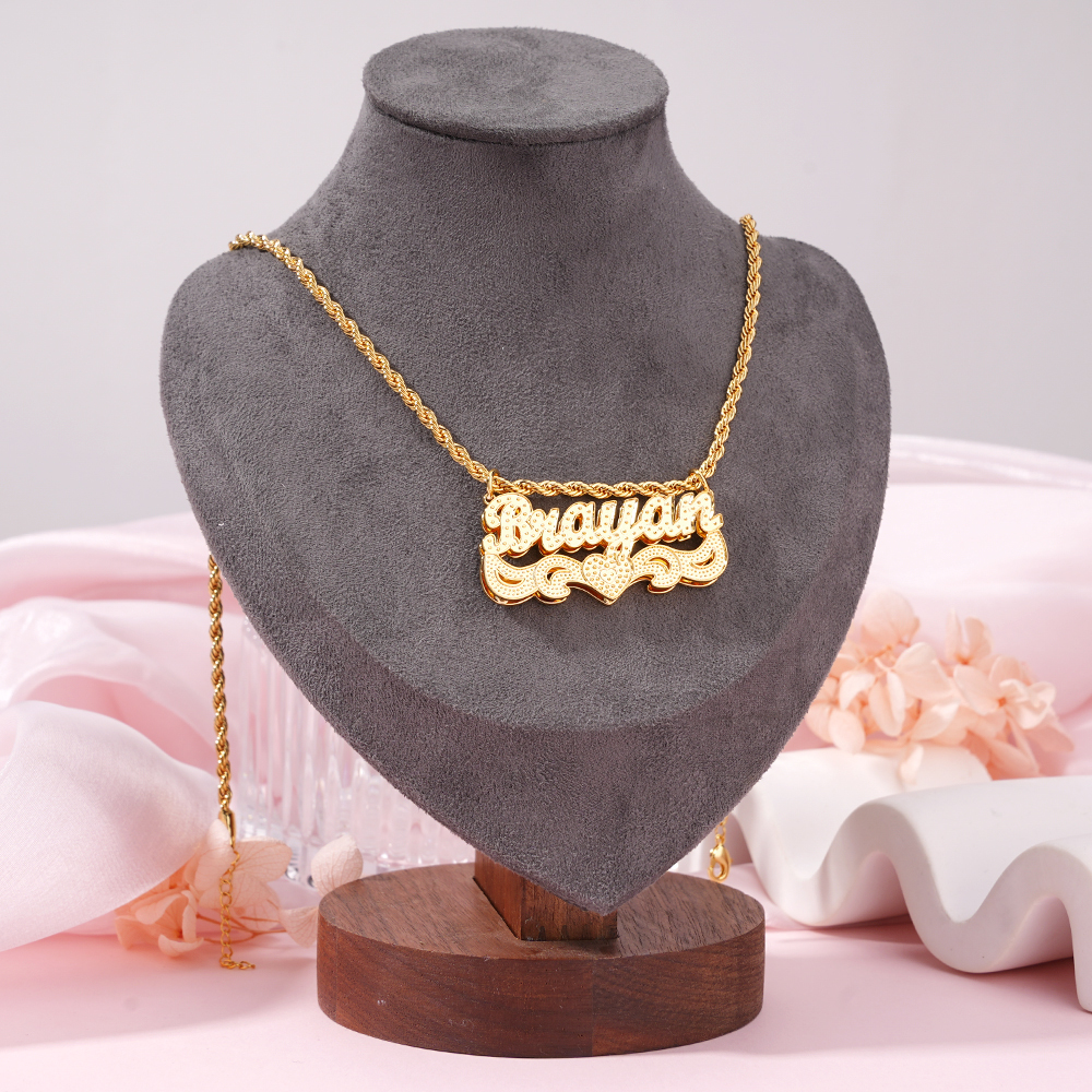 Heart Personalized Custom Zirconia Gold Plated Name Necklace