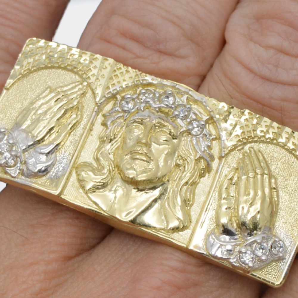 Jesus Ring Gold Plated Two Finger Ring