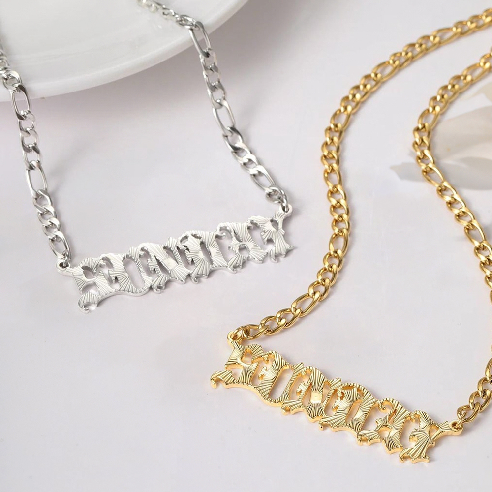 Personalized Old English Font Gold Plated Name Necklace