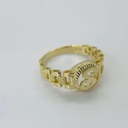 Personalized Gold Plated Circle Initial Letter Ring