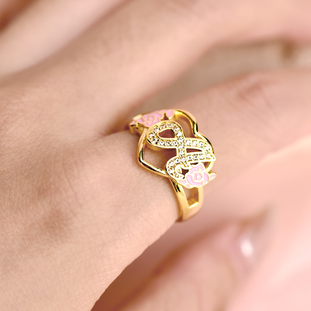 Personalized Heart Shape Initial Flower Ring Custom Ring for Women