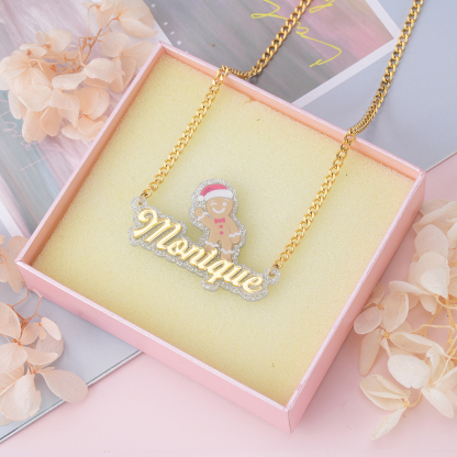 Acrylic Gingerbread Man Christmas Gift Custom Name Necklace