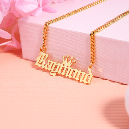 Old English Personalized Custom Copper Crown Name Necklace