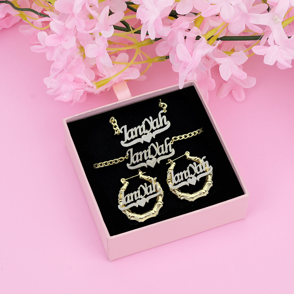 Stainless Steel Jewelry Set Personalized Name Necklace Name Bracelet A