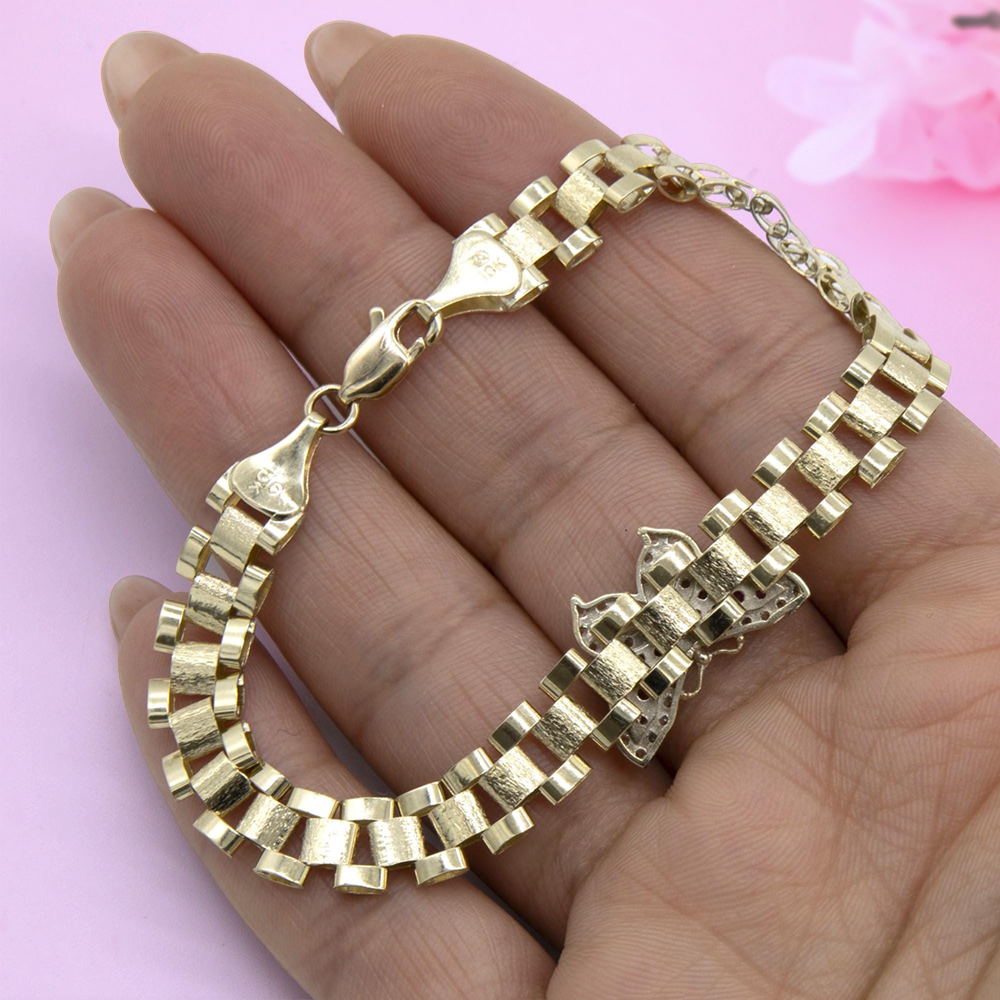 CZ Pink Butterfly Watch Band Chain Gold Plated RX Bracelet