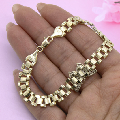 CZ Pink Butterfly Watch Band Chain Gold Plated RX Bracelet