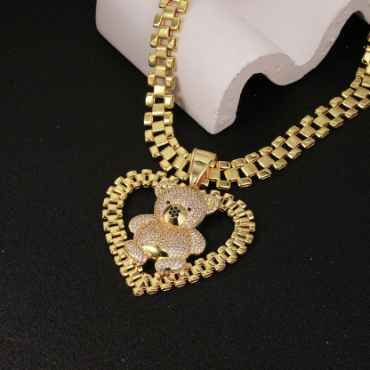 Watch Band Chain Necklace Gold Plated Bear Necklace