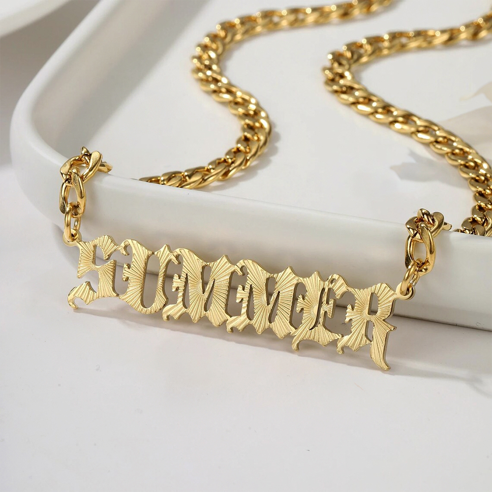 Personalized Old English Font Gold Plated Name Necklace
