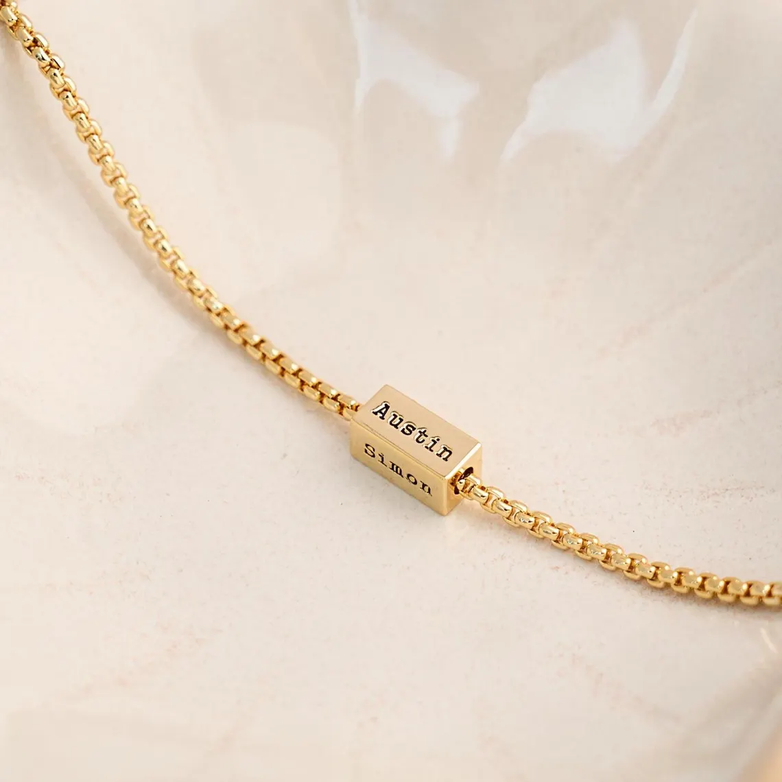 Custom 4 Names Bar Family Engraved Bracelet Stainless Steel