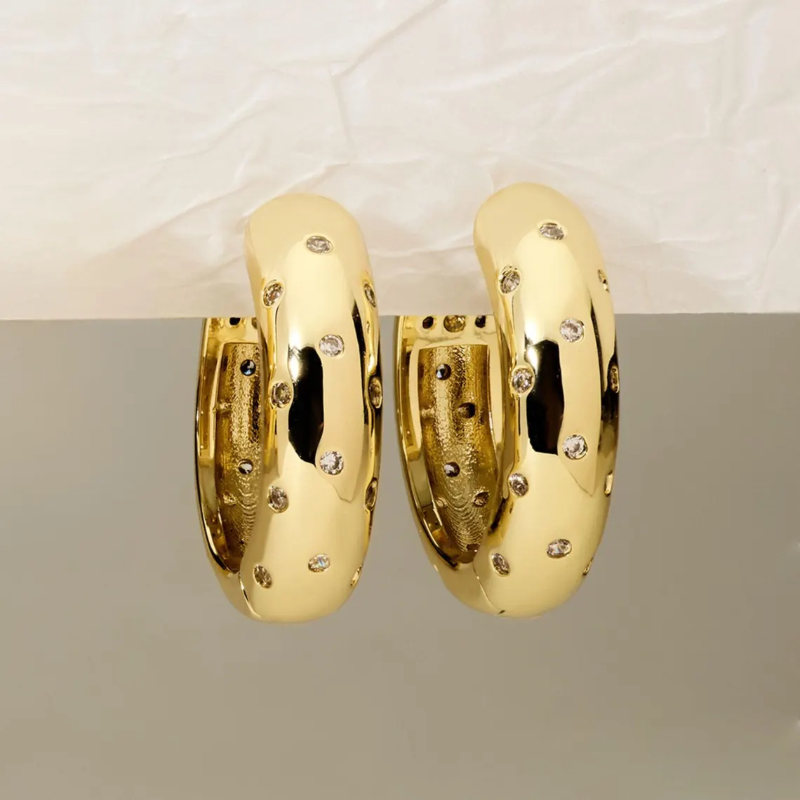 Zirconia Hoop Earrings Small Chunky Hoop Gold Earrings