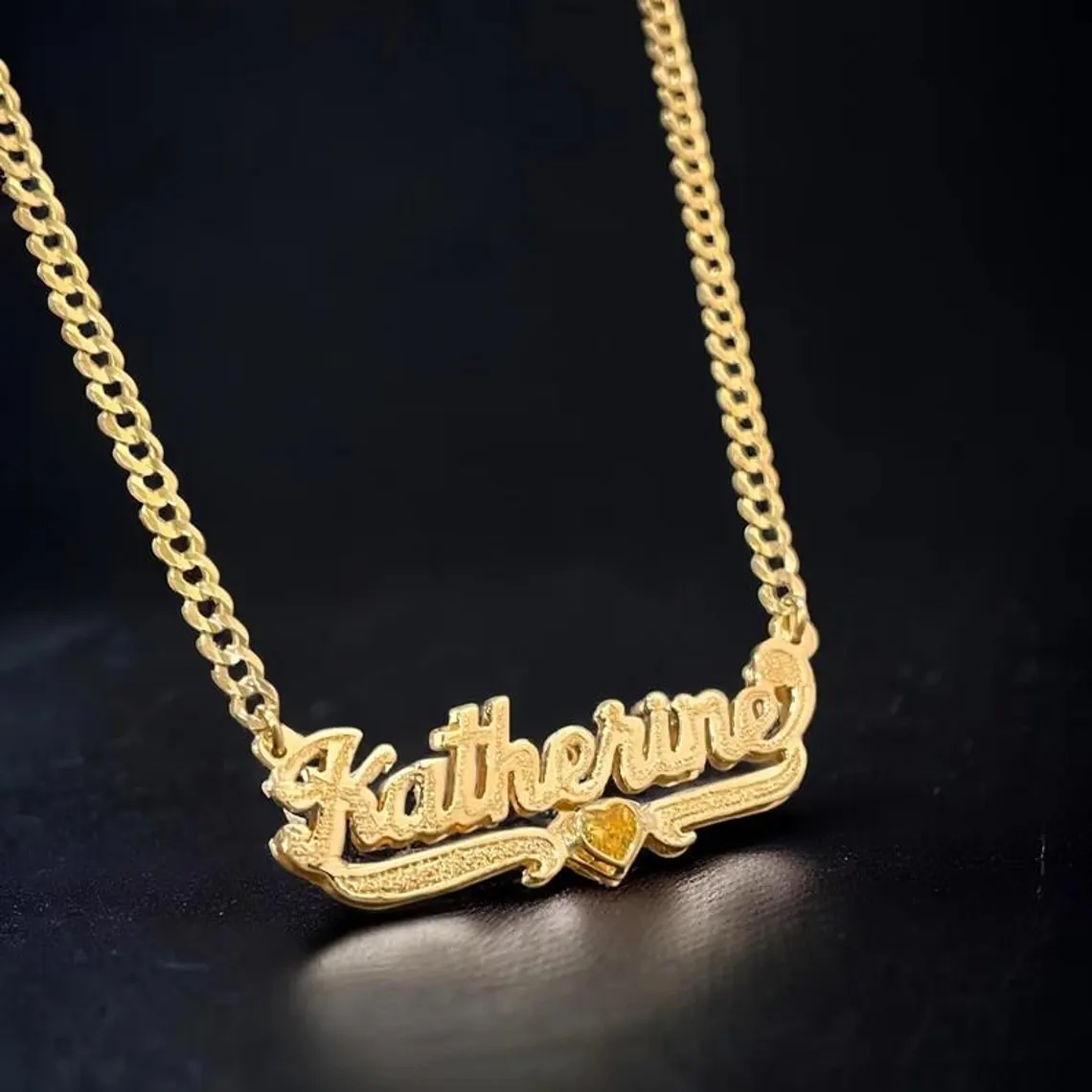 Diamond Cut Heart Birthstone Double Layer Nameplate Custom Necklace