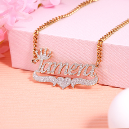 Crown Heart Nameplate Personalized Bling Name Necklace 