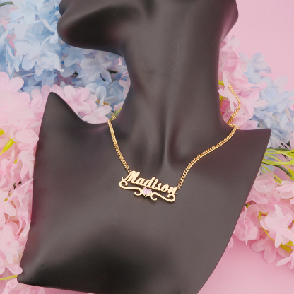 Personalized Custom Gold Plated Names Necklace with Birthstone Mother Gift