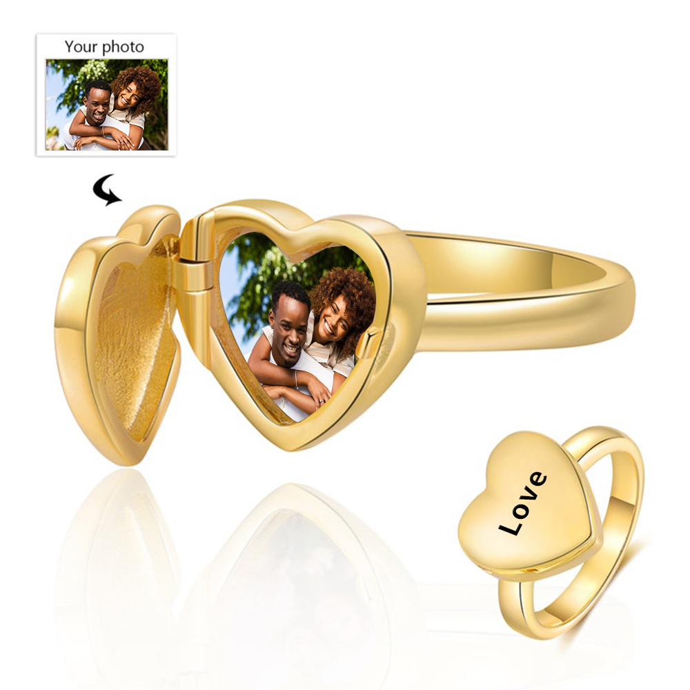 Personalized Heart Rings Custom Picture Rings With Text Memorial Gift