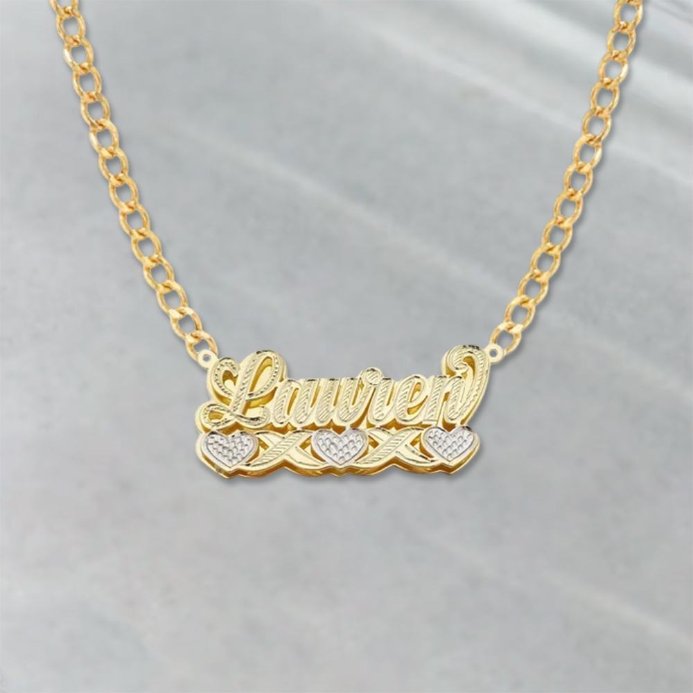 Three Hearts Double Plated Custom Name Necklace