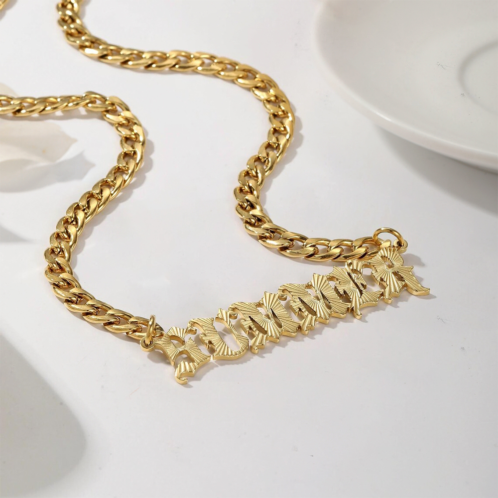 Personalized Old English Font Gold Plated Name Necklace